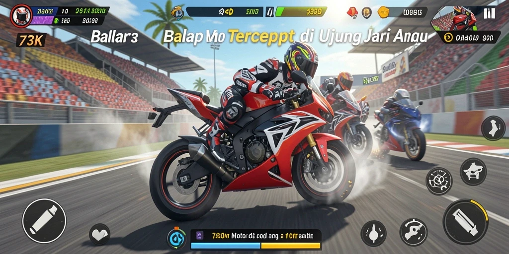 Tampilan gameplay seru dari balapan motor di 73K.