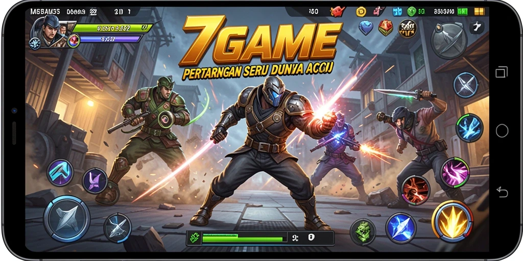 Screenshot 7GAME menampilkan aksi seru dalam pertempuran.