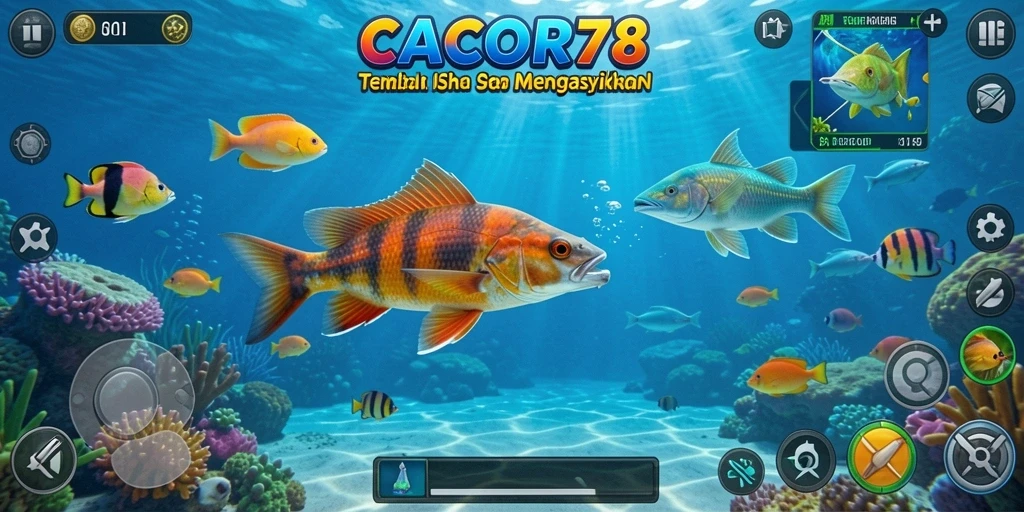 Tampilan gameplay seru dalam CACOR78 saat berburu ikan.