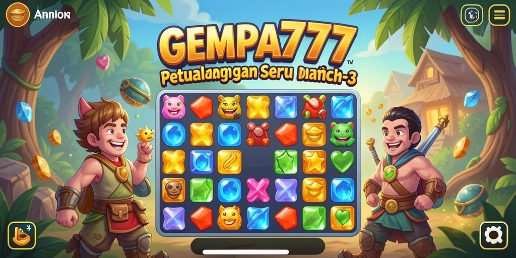 Screenshot utama GEMPA777 menampilkan momen seru saat mencocokkan permata.