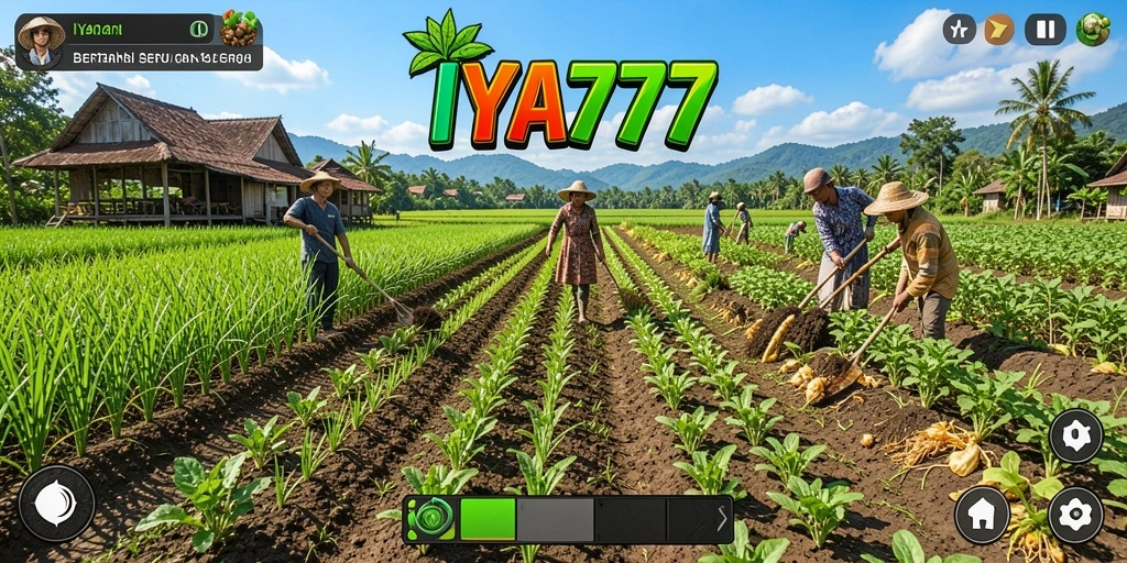 Screenshot gameplay IYA777 menunjukkan aktivitas bertani yang seru dan interaktif.