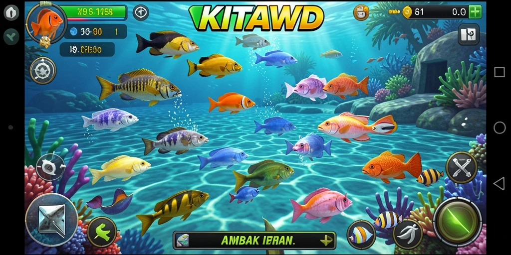 Tampilan seru dalam gameplay Tembak Ikan KITAWD.