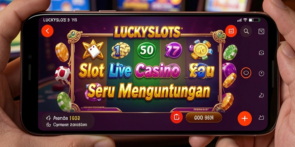 Screenshot gameplay LUCKYSLOTS yang menampilkan dealer langsung dan suasana kasino;
