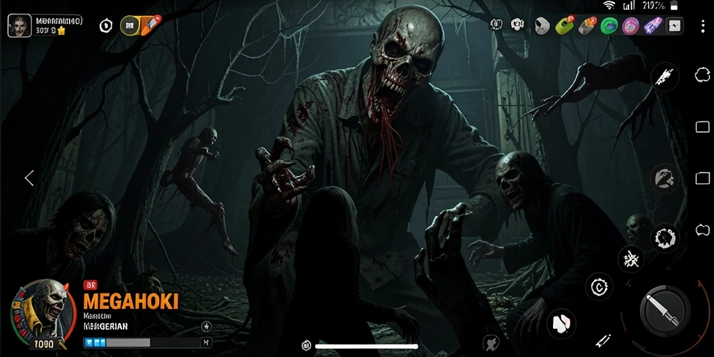 Screenshot gameplay MEGAHOKI yang menunjukkan suasana mencekam.