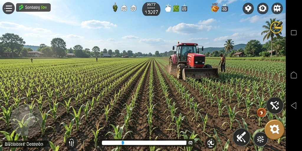 Screenshot gameplay NV77 menampilkan aktivitas pertanian yang seru dan interaktif.