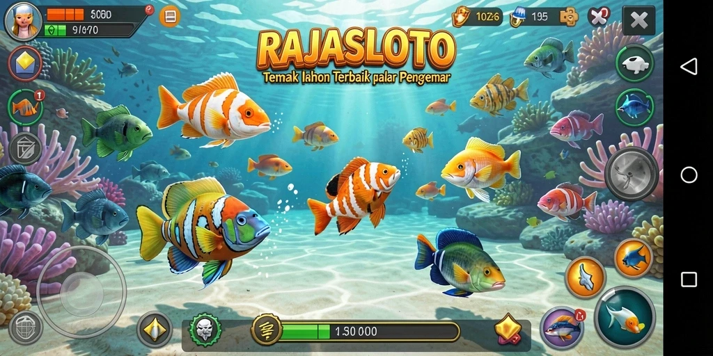 Screenshot gameplay RAJASLOTO, menampilkan aksi seru dalam Tembak Ikan.
