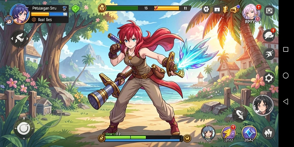Screenshot utama RPYYY menampilkan pertempuran seru dengan karakter anime.