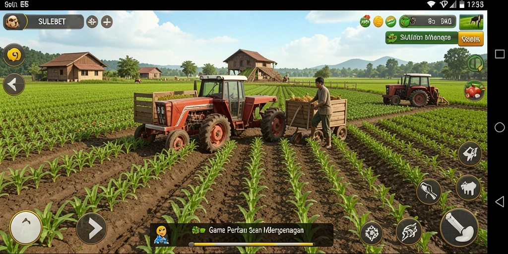 Tangkapan layar gameplay SULEBET menampilkan kebun yang indah dan beragam tanaman.