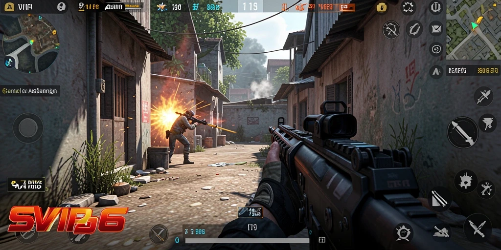 Tangkapan layar gameplay <strong>SVIP6</strong> menampilkan aksi tembak-menembak yang mendebarkan.