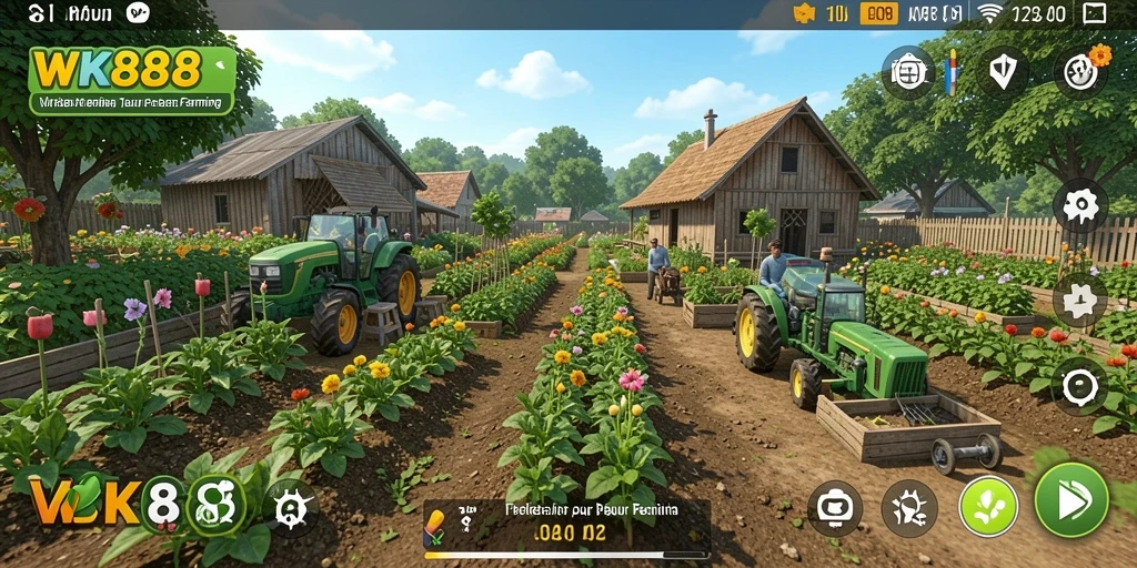 Tangkapan layar gameplay WK888 dengan aktivitas berkebun yang menarik.
