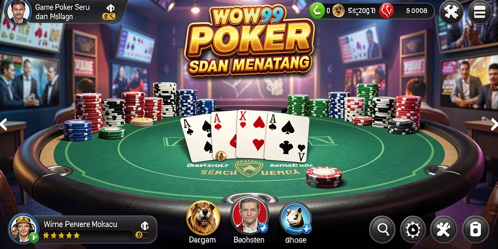 Tampilan gameplay yang mendebarkan dari game Poker WOW99.