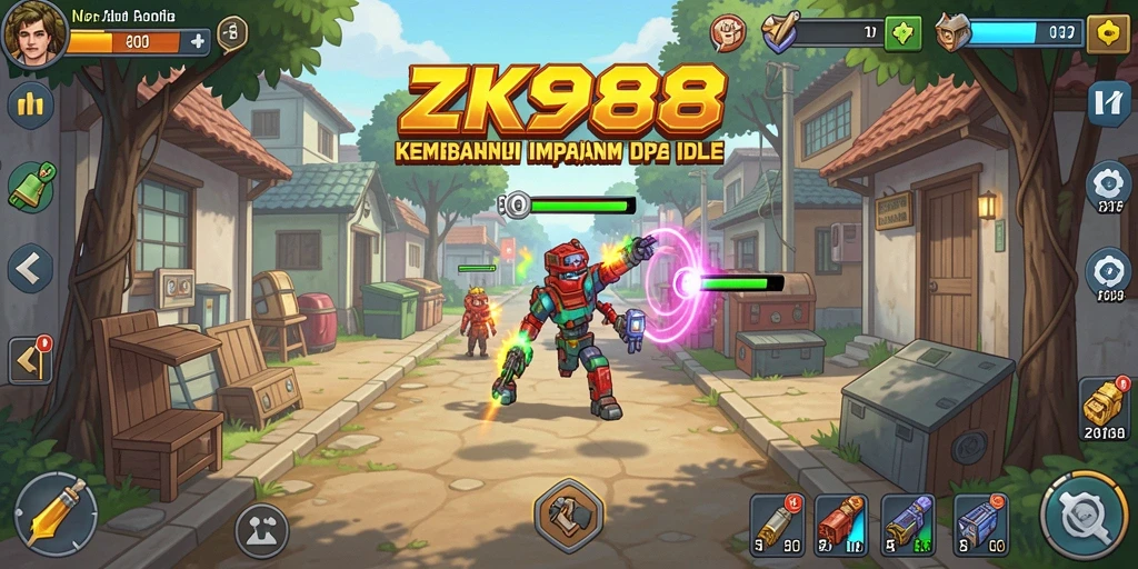 Screenshot gameplay ZK988 yang menunjukkan aksi membangun kerajaan Idle.